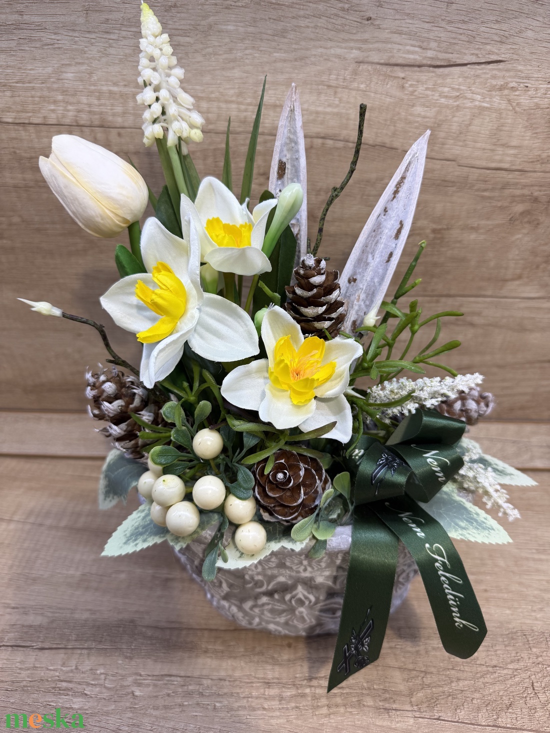 Sírdísz nárciszokkal 2 - otthon & életmód - vallás - temetkezési tárgy - sírdísz, kegyeleti dísz - Meska.hu