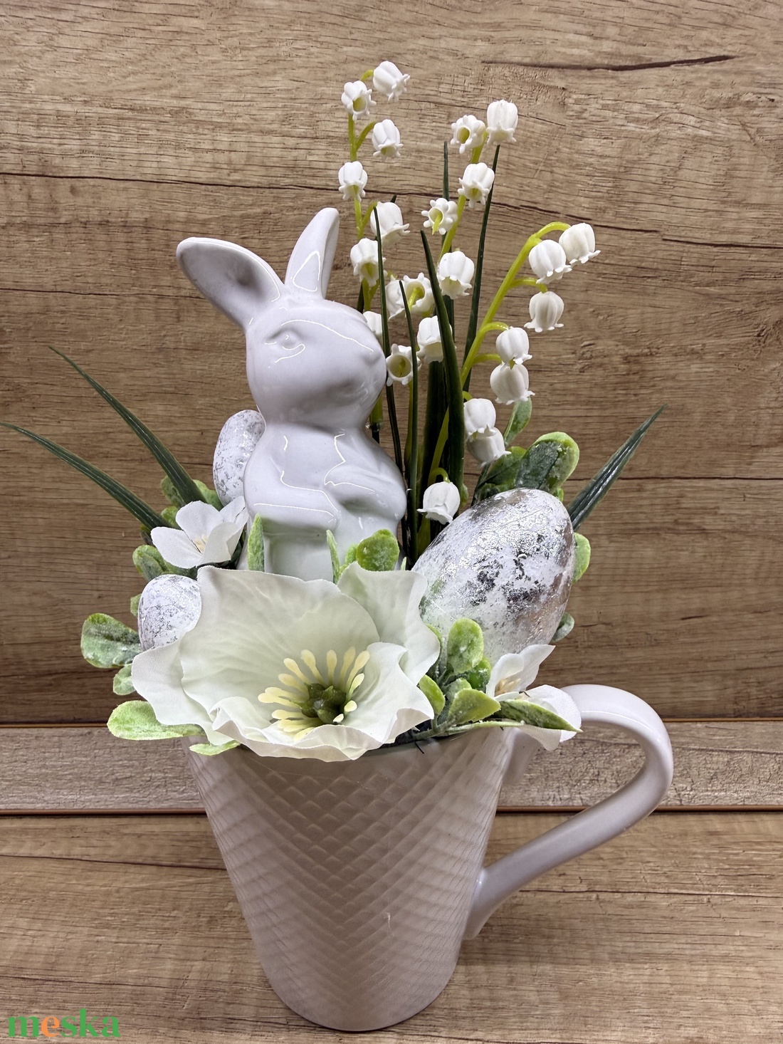 Húsvéti asztali dísz fehér nyuszival 1 - otthon & életmód - dekoráció - asztal és polc dekoráció - asztaldísz - Meska.hu