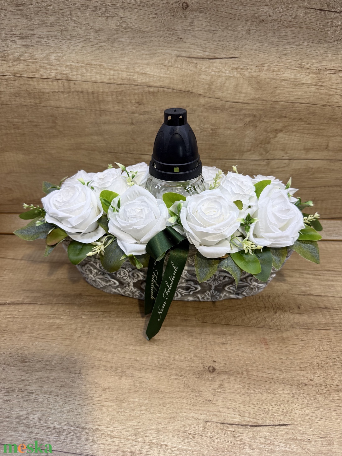 Fehér  sírdísz mécsessel - otthon & életmód - vallás - temetkezési tárgy - sírdísz, kegyeleti dísz - Meska.hu