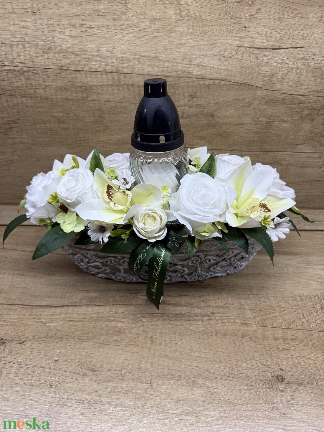 Orchideás  sírdísz mécsessel - otthon & életmód - vallás - temetkezési tárgy - sírdísz, kegyeleti dísz - Meska.hu