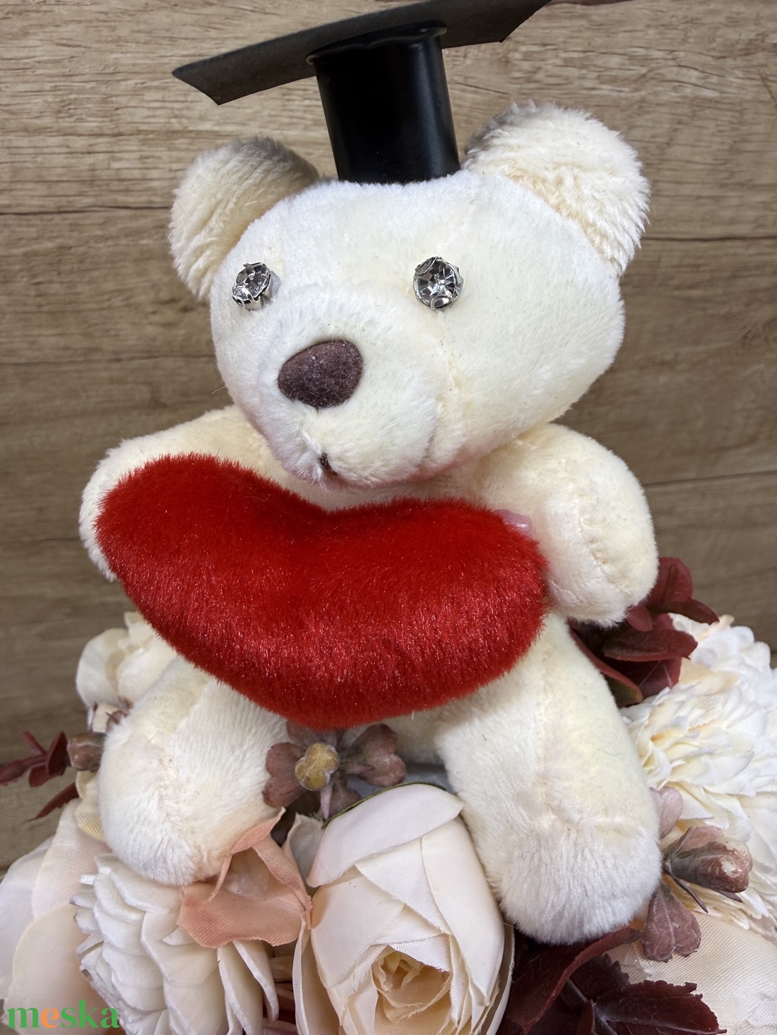 Ballagási csokor plüss macival - otthon & életmód - virágdekoráció - virágok - virágcsokor - Meska.hu