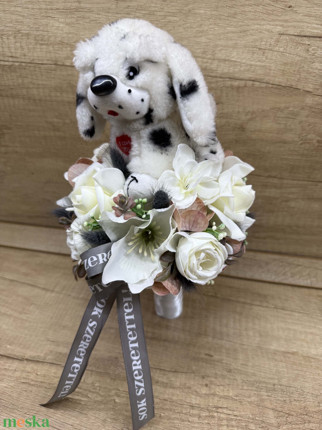  Ballagási csokor kutyussal - otthon & életmód - virágdekoráció - virágok - virágcsokor - Meska.hu