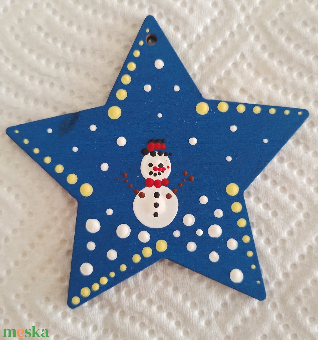 Karácsonyfadísz pontozott technikával, hóember mintával - csillag - karácsony - karácsonyi lakásdekoráció - karácsonyfadíszek - Meska.hu