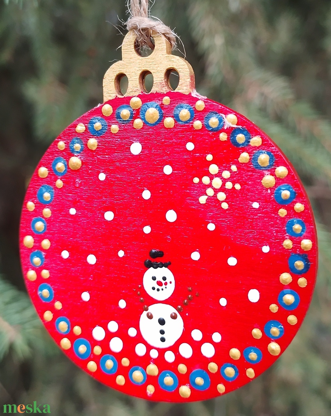 Karácsonyfadísz pontozott technikával, hóember mintával - körlap - karácsony - karácsonyi lakásdekoráció - karácsonyfadíszek - Meska.hu