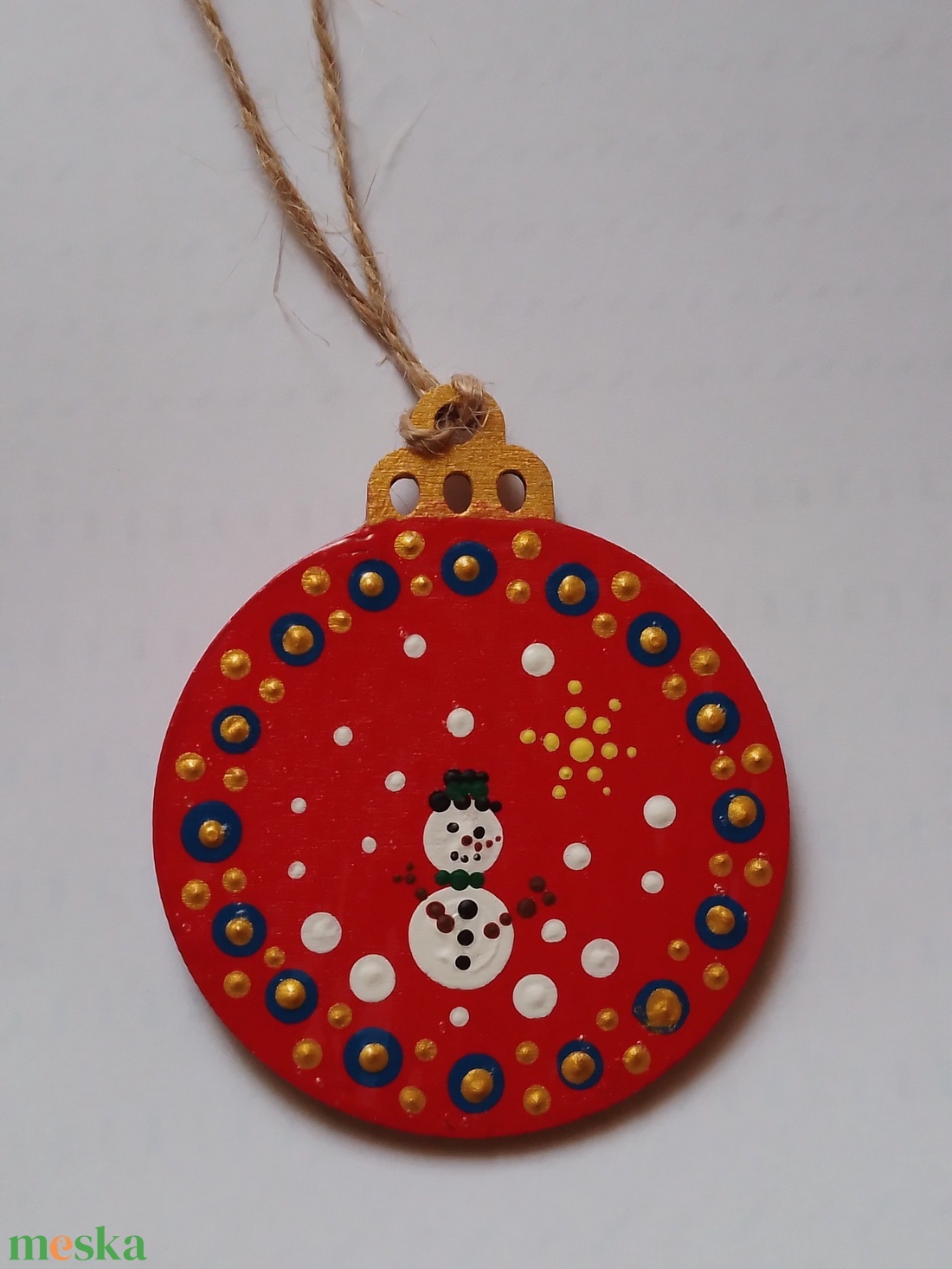 Karácsonyfadísz pontozott technikával, hóember mintával - 5 darabos készlet - karácsony - karácsonyi lakásdekoráció - karácsonyfadíszek - Meska.hu