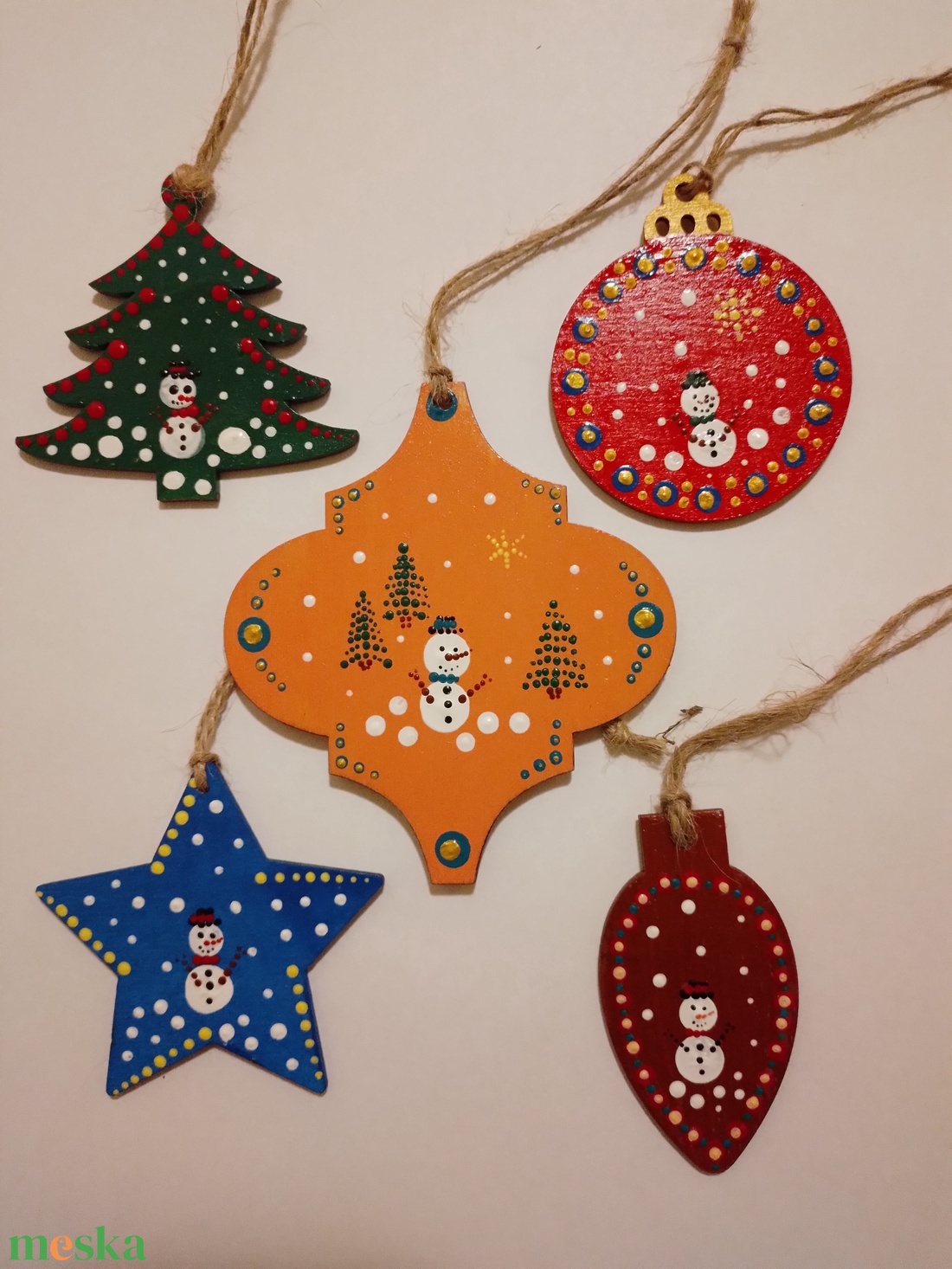 Karácsonyfadísz pontozott technikával, hóember mintával - 5 darabos készlet - karácsony - karácsonyi lakásdekoráció - karácsonyfadíszek - Meska.hu
