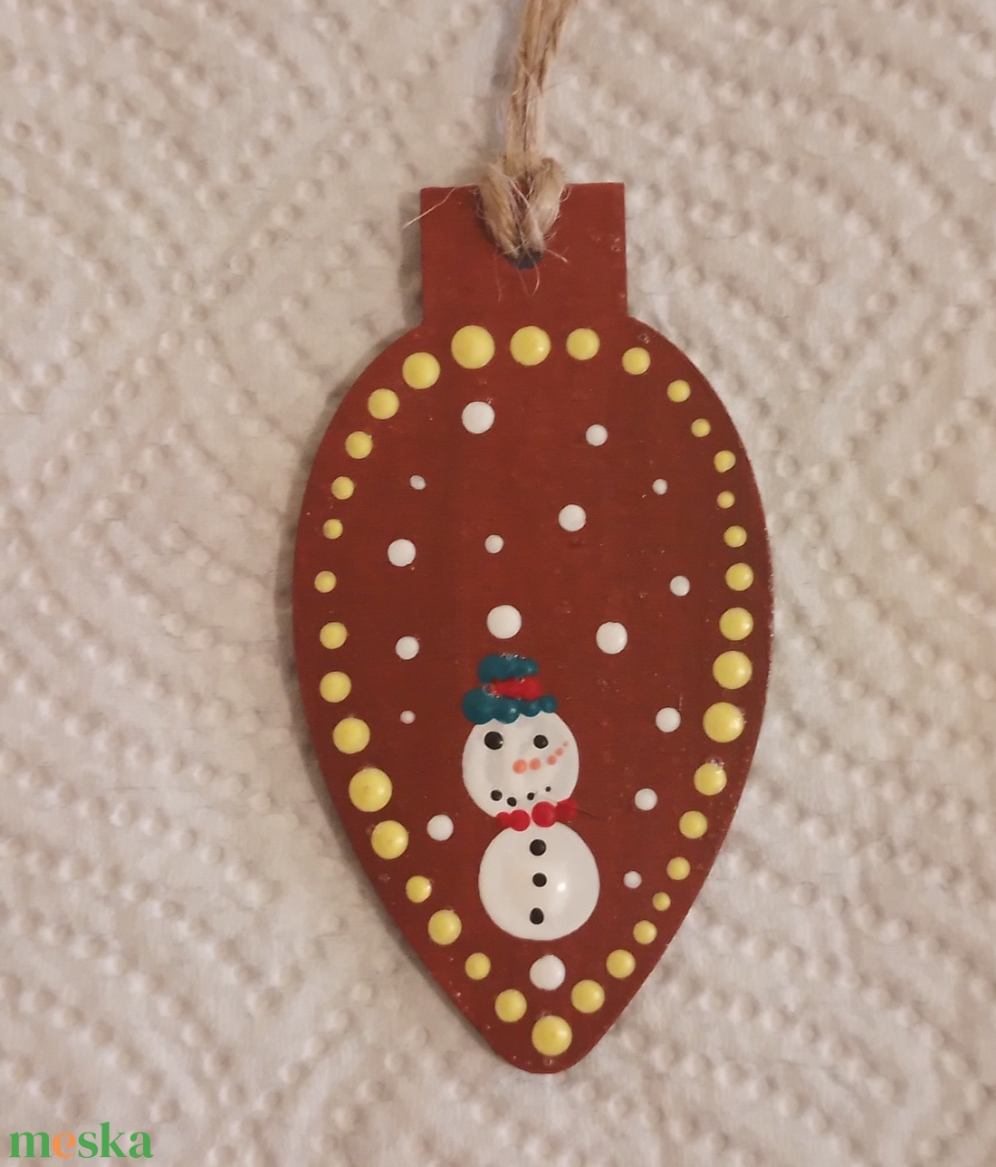 Karácsonyfadísz pontozott technikával, hóember mintával - 5 darabos készlet - karácsony - karácsonyi lakásdekoráció - karácsonyfadíszek - Meska.hu