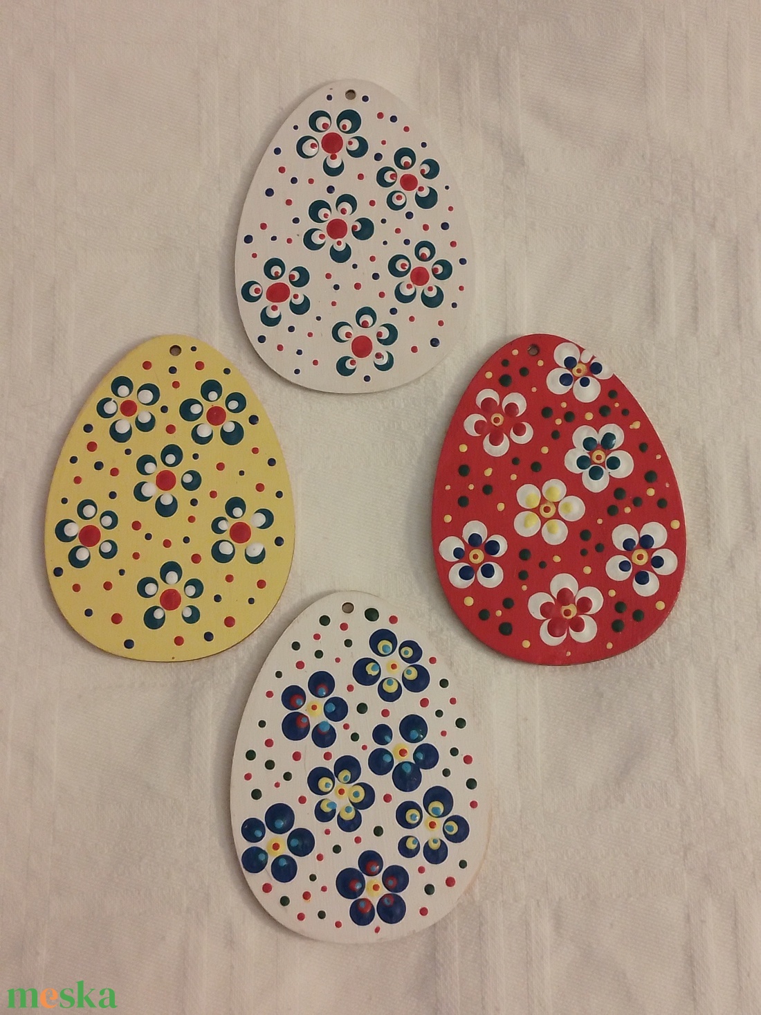 Húsvéti dísz pontozott technikával, virág mintával - 4 darabos készlet - otthon & életmód - dekoráció - dísztárgy - Meska.hu