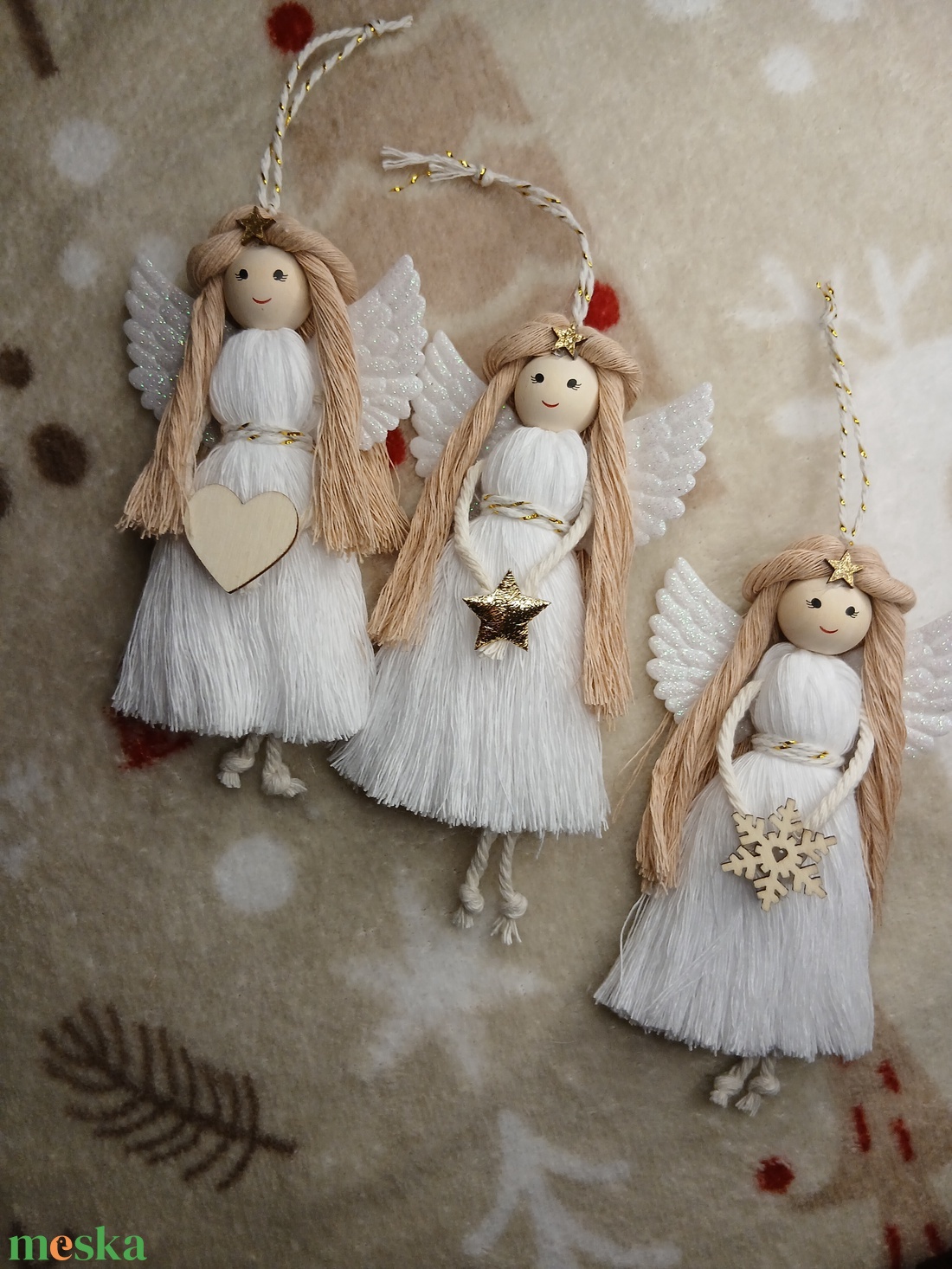 Makramé  Angyalka  - karácsony - karácsonyi lakásdekoráció - karácsonyfadíszek - Meska.hu