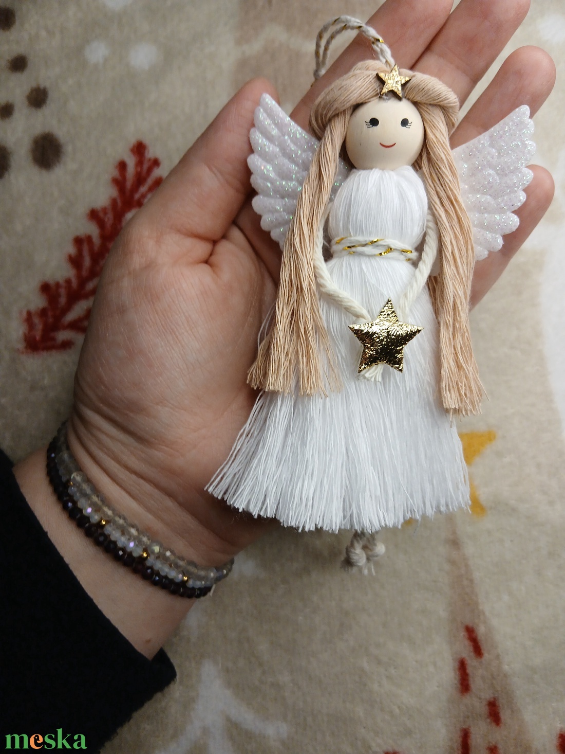 Makramé  Angyalka  - karácsony - karácsonyi lakásdekoráció - karácsonyfadíszek - Meska.hu