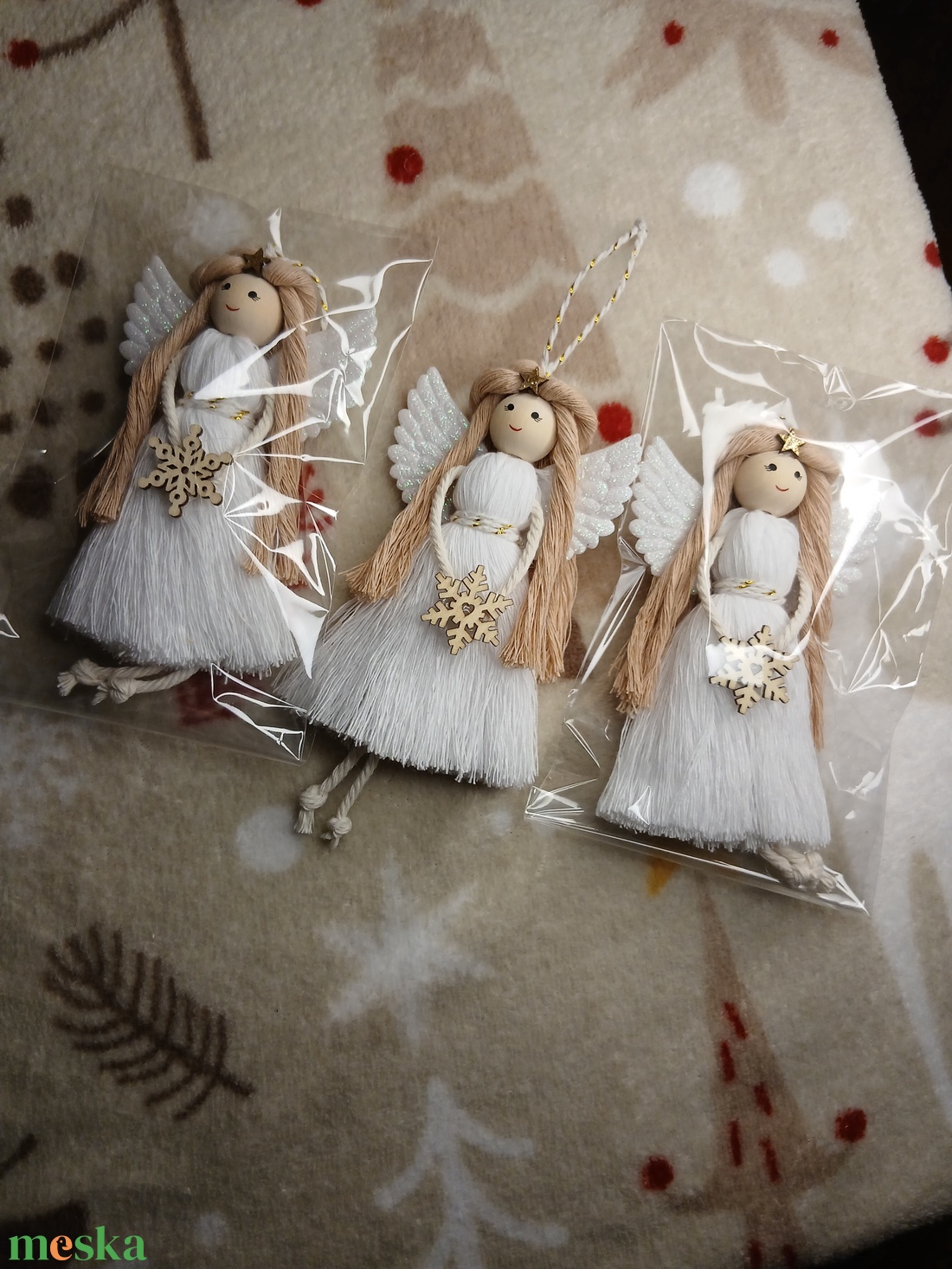 Makramé  Angyalka  - karácsony - karácsonyi lakásdekoráció - karácsonyfadíszek - Meska.hu