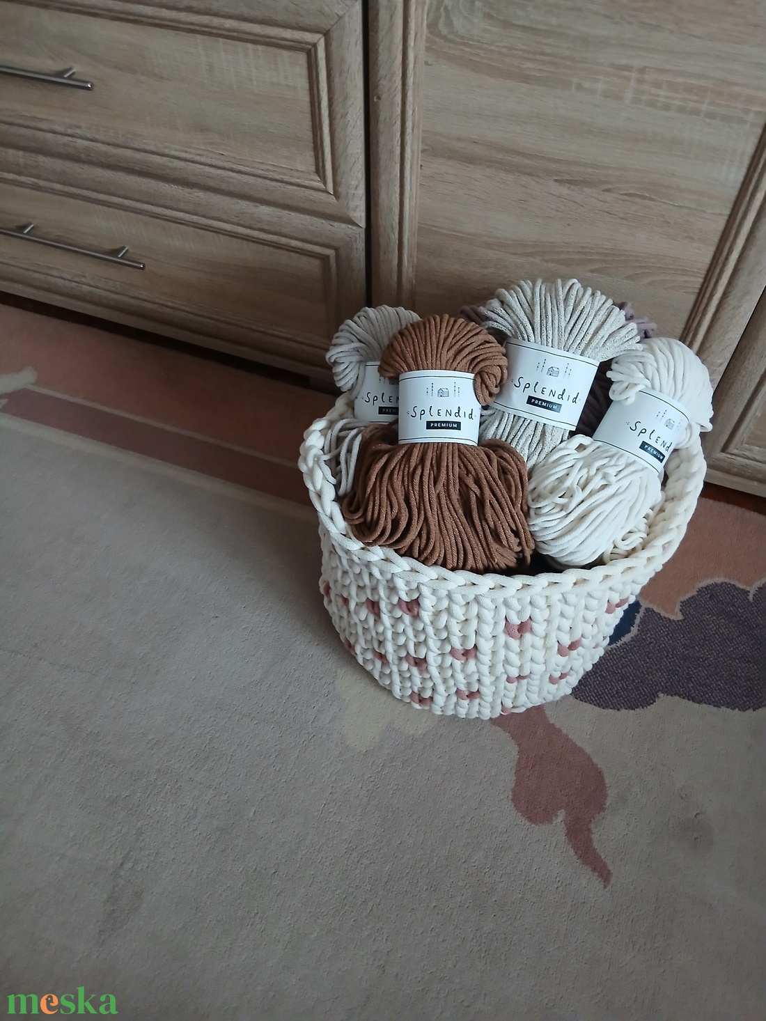 35 cm átmérőjű horgolt tároló - otthon & életmód - tárolás & rendszerezés - tárolókosár - Meska.hu