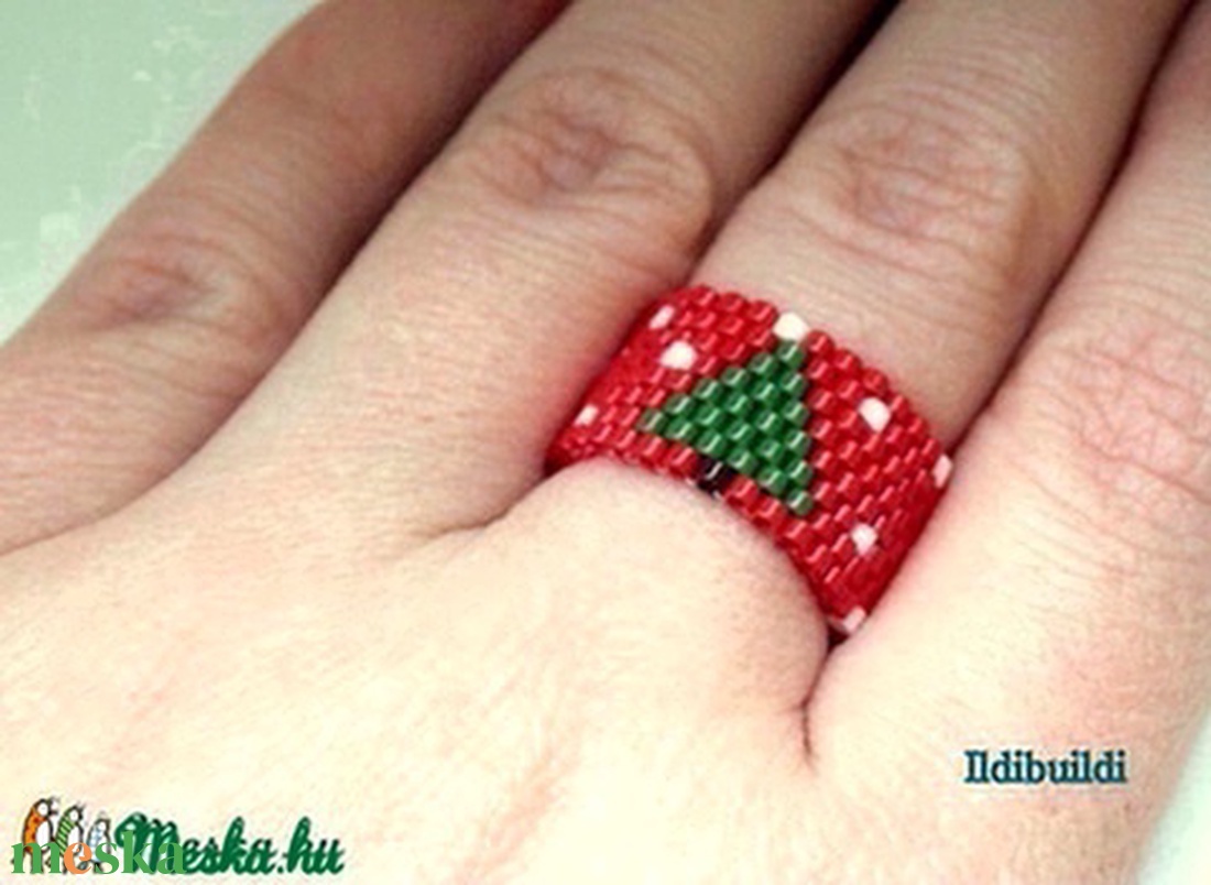 Karácsonyfás gyűrű - ékszer - gyűrű - gyöngyös gyűrű - Meska.hu