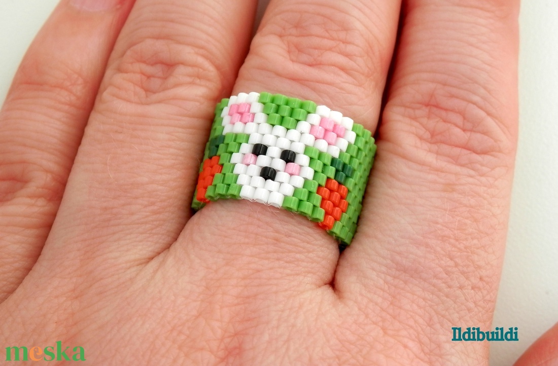 Húsvéti nyuszis répás gyűrű - ékszer - gyűrű - gyöngyös gyűrű - Meska.hu