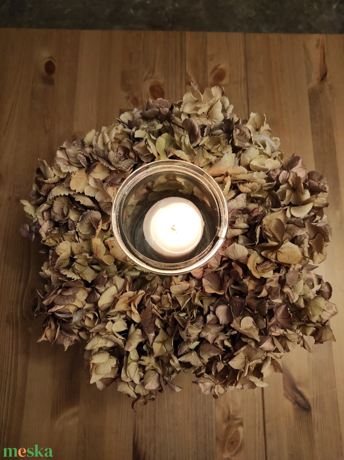 Adventi, szárított hortenzia kopogtató/asztaldísz - otthon & életmód - dekoráció - ajtó- és ablak dekoráció - ablakdísz - Meska.hu