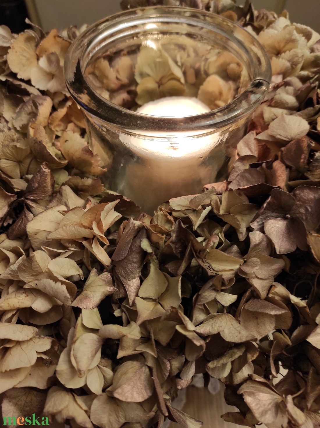 Adventi, szárított hortenzia kopogtató/asztaldísz - otthon & életmód - dekoráció - ajtó- és ablak dekoráció - ablakdísz - Meska.hu