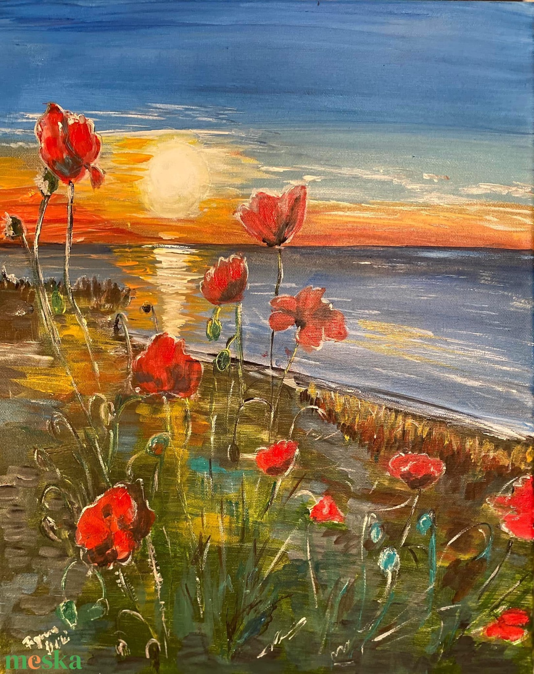 Pipacsos alkony- akril festmény - művészet - festmény - akril - Meska.hu