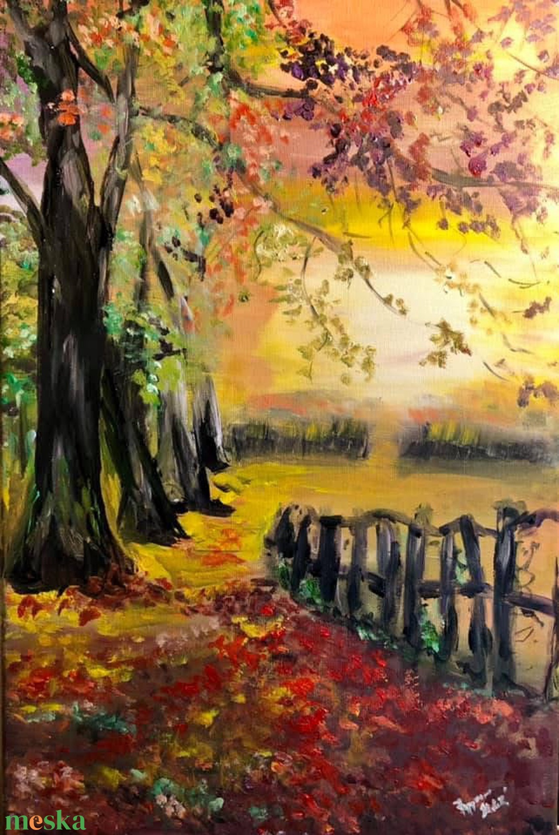 Aranyló alkony � őszi tájkép akril festmény - művészet - festmény - akril - Meska.hu