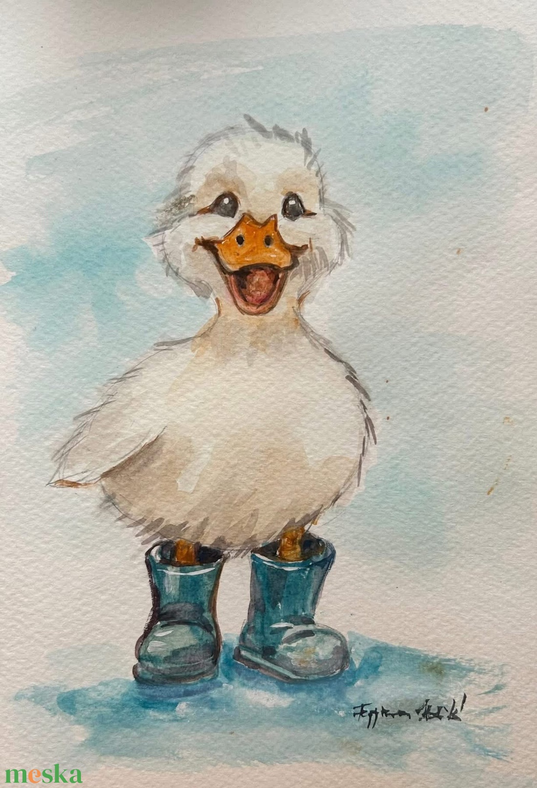 Gumicsizmás kiskacsa- akvarell - művészet - festmény - akvarell - Meska.hu