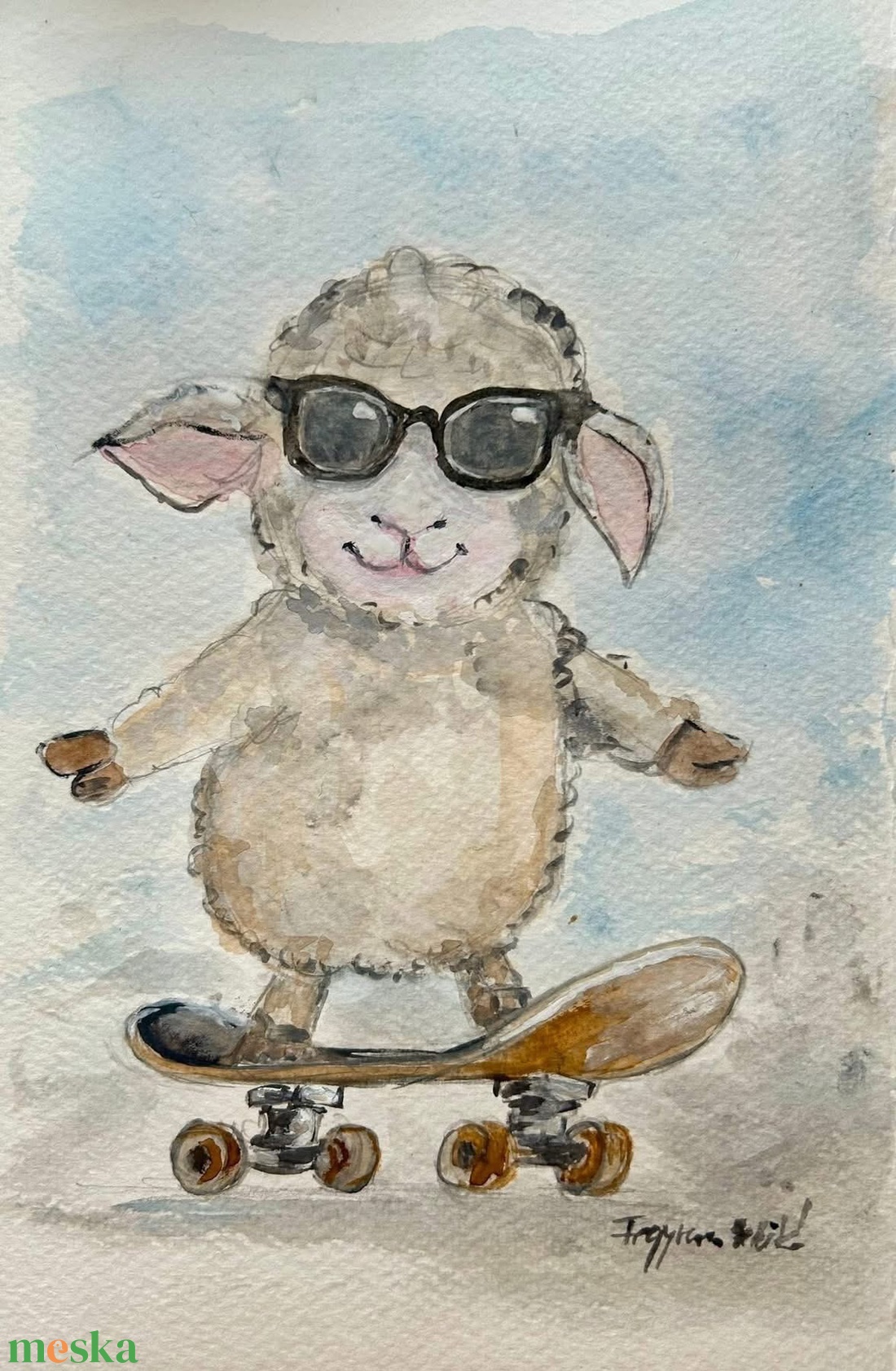 Deszkázó bárány- akvarell - művészet - festmény - akvarell - Meska.hu