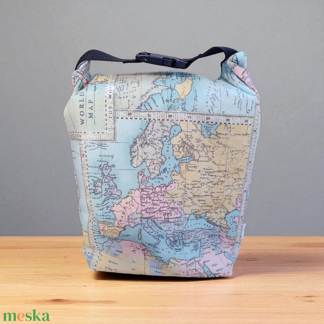 Térkép mintás Uzsonnás táska - Roll top Lunch bag - Zero waste  - táska & tok - uzsonna- & ebéd tartó - ebéd tasak, doboz - Meska.hu