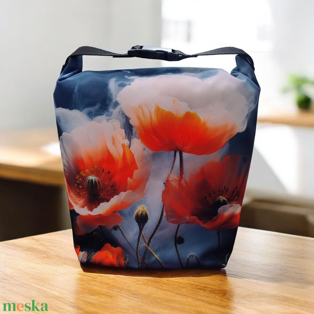 Pipacsos Uzsonnás táska - Roll top Lunch bag - Zero waste  - táska & tok - uzsonna- & ebéd tartó - ebéd tasak, doboz - Meska.hu