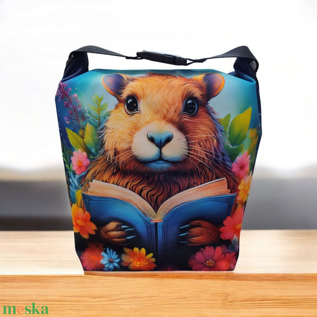 Capibarás Uzsonnás táska - Roll top Lunch bag - Zero waste  - táska & tok - uzsonna- & ebéd tartó - ebéd tasak, doboz - Meska.hu