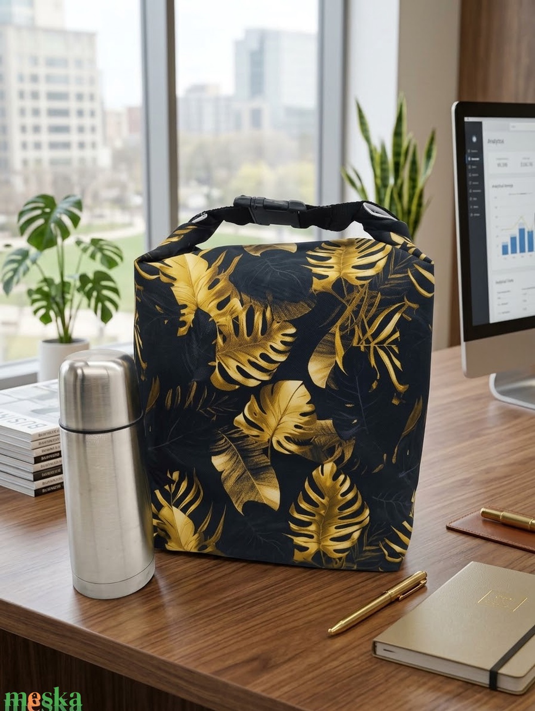 Uzsonnás táska - Roll top Lunch bag - Zero waste  - táska & tok - uzsonna- & ebéd tartó - ebéd tasak, doboz - Meska.hu
