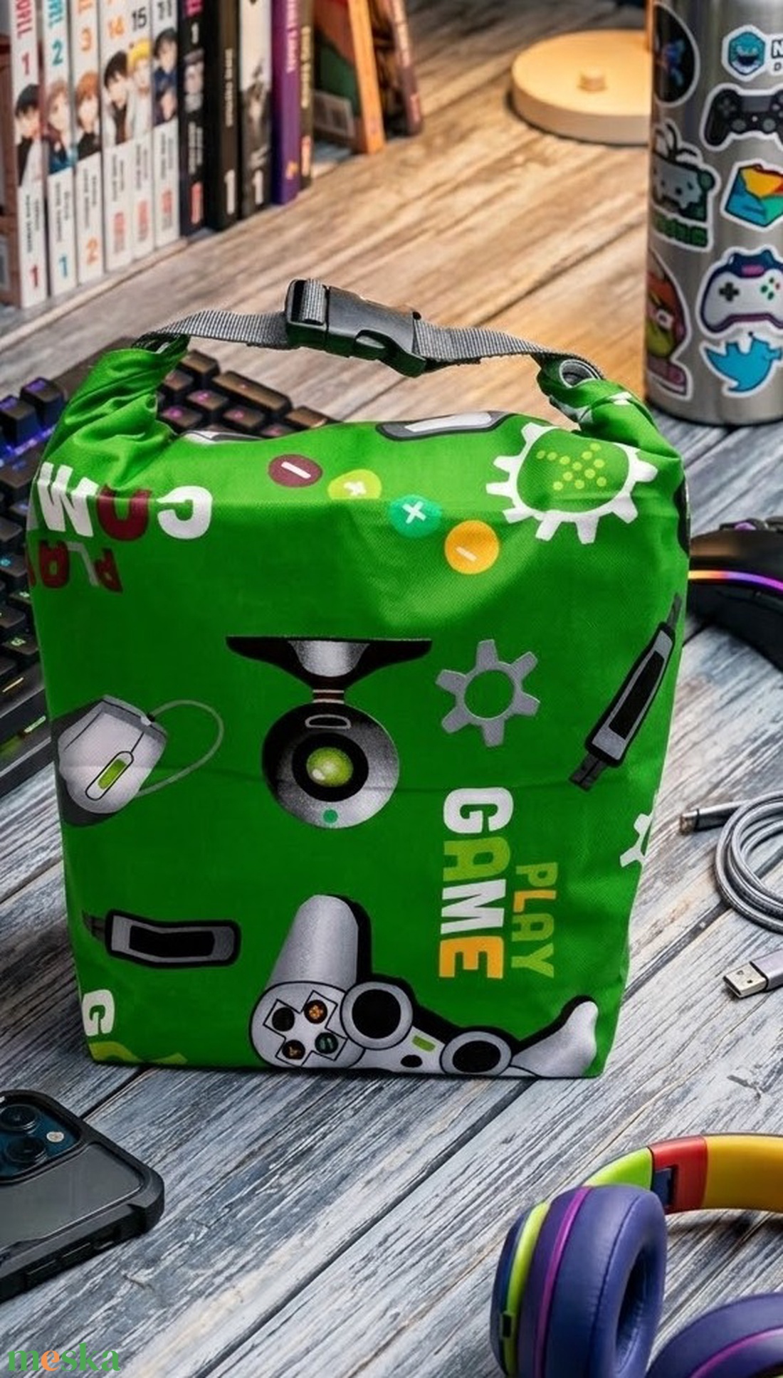 Uzsonnás táska - Rolltop lunch bag - zero waste - táska & tok - uzsonna- & ebéd tartó - ebéd tasak, doboz - Meska.hu