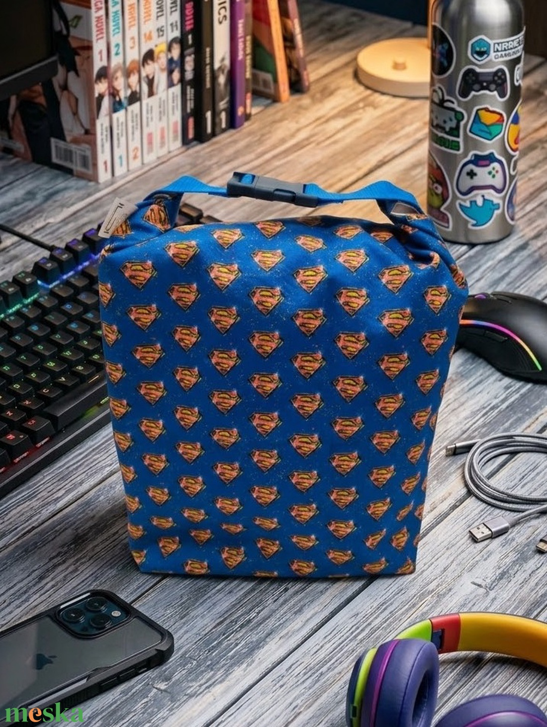 Uzsonnás táska - Rolltop lunch bag - zero waste - táska & tok - uzsonna- & ebéd tartó - ebéd tasak, doboz - Meska.hu