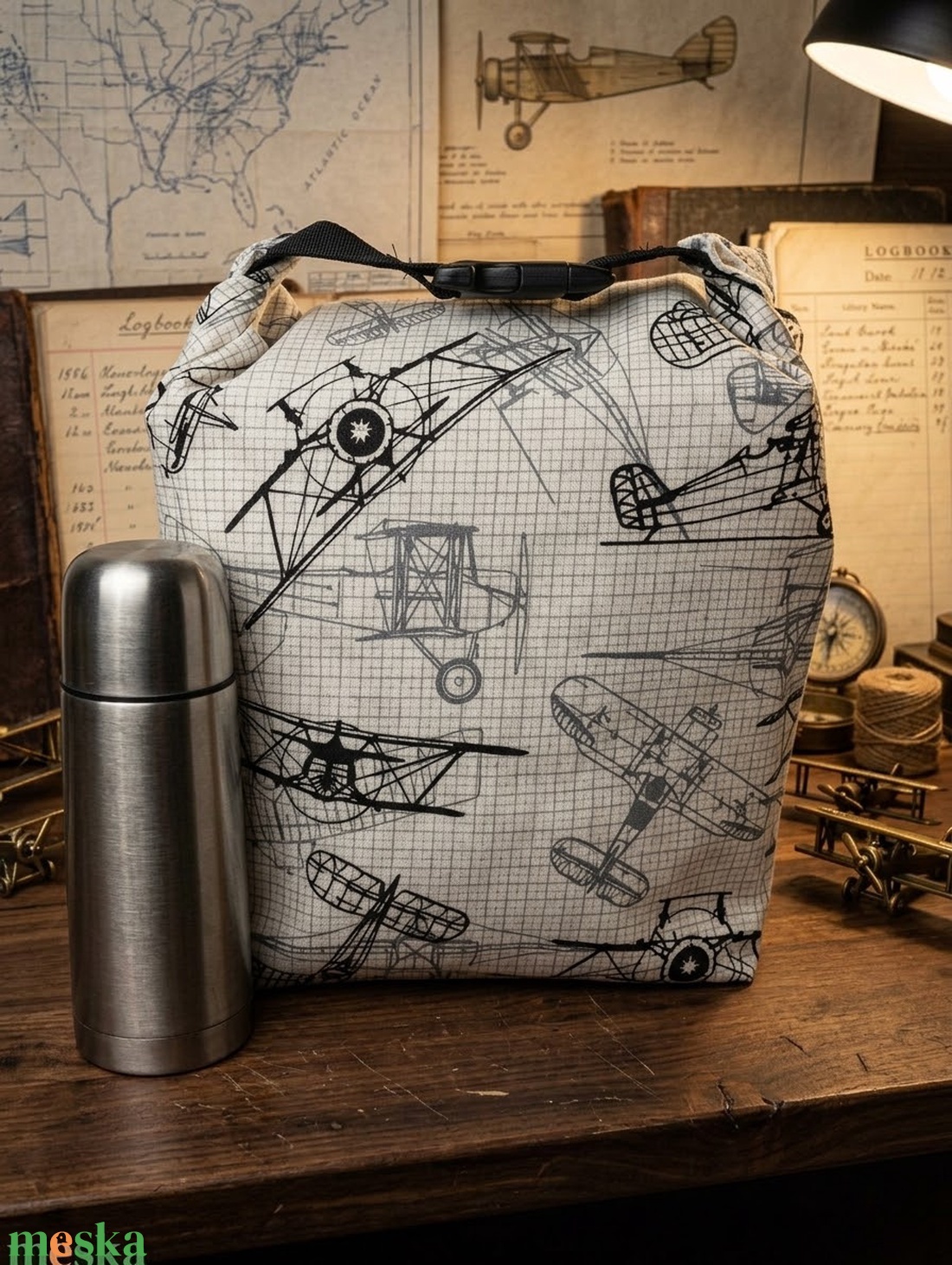 Repülős Uzsonnás táska - Roll top Lunch bag - Zero waste  - táska & tok - uzsonna- & ebéd tartó - ebéd tasak, doboz - Meska.hu