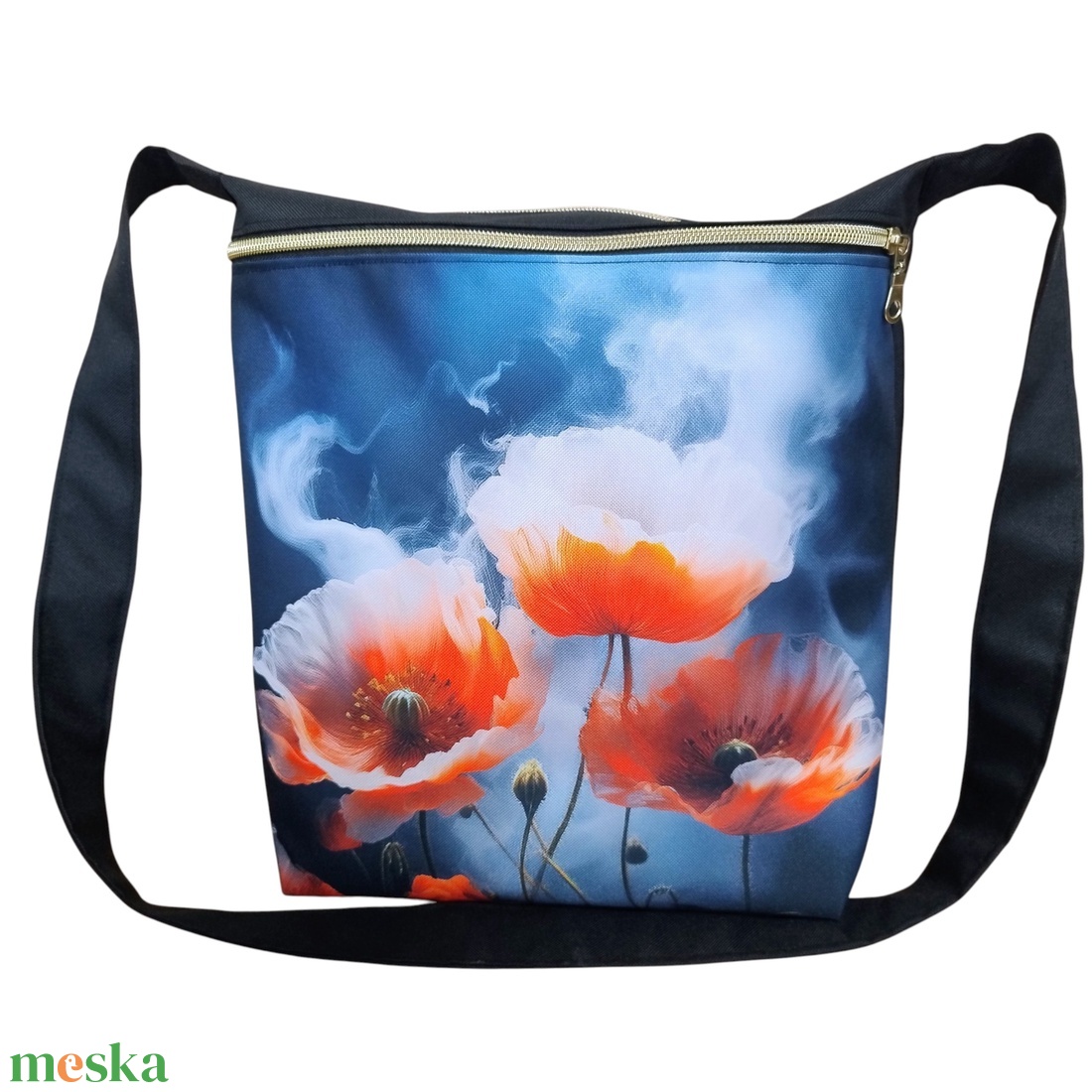 Egyedi pipacs mintás testtáska / crossbody - táska & tok - kézitáska & válltáska - vállon átvethető táska - Meska.hu