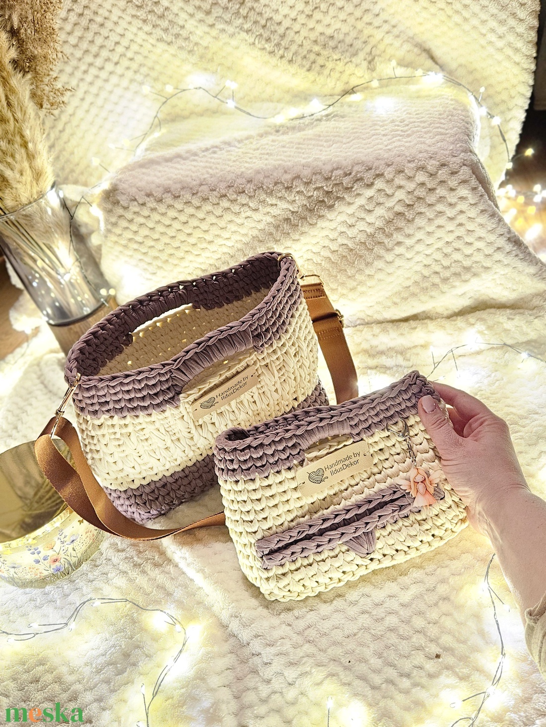 Horgolt anya-lánya táska szett �� - táska & tok - pénztárca & más tok - pénztárca - női pénztárca - Meska.hu