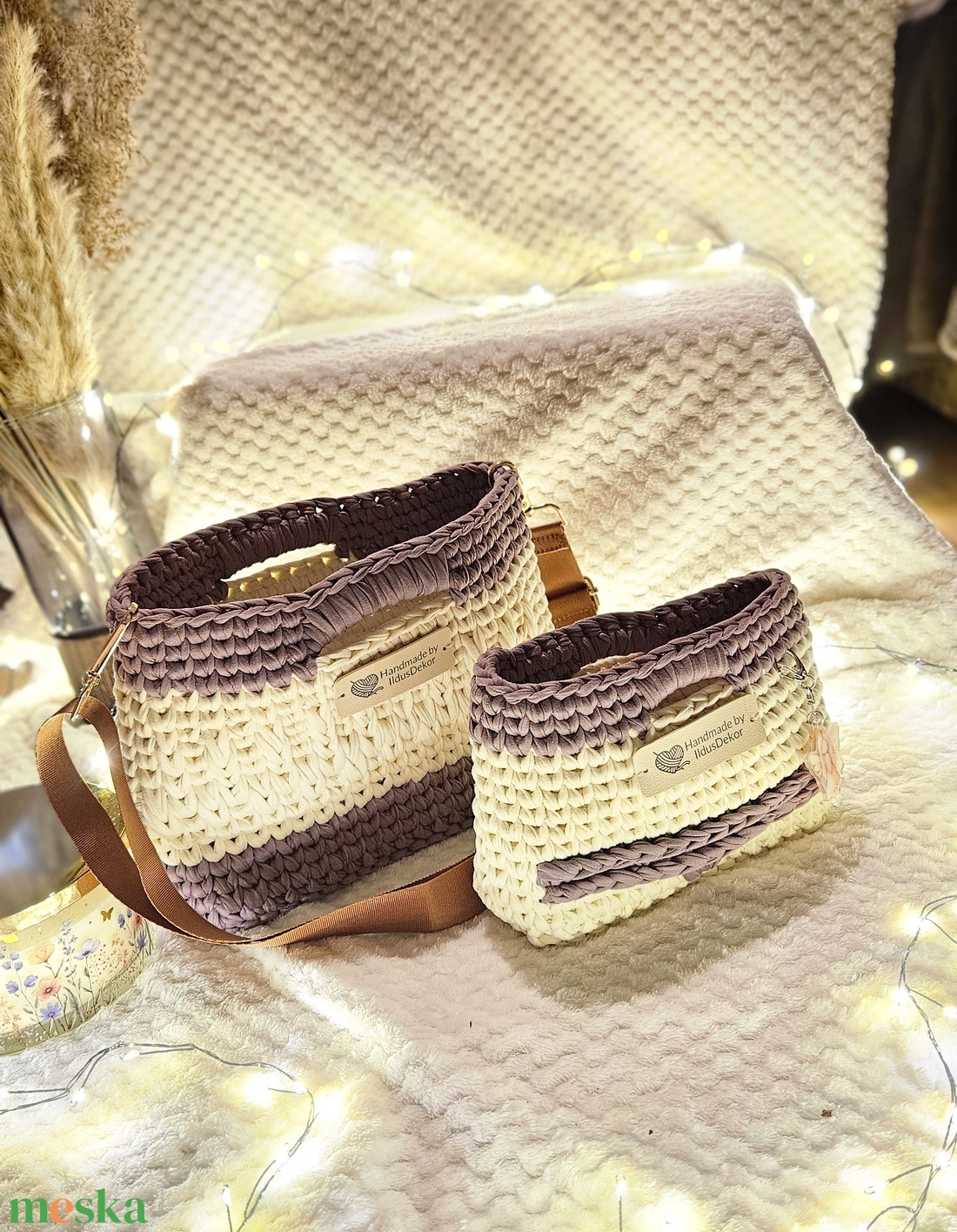 Horgolt anya-lánya táska szett �� - táska & tok - pénztárca & más tok - pénztárca - női pénztárca - Meska.hu