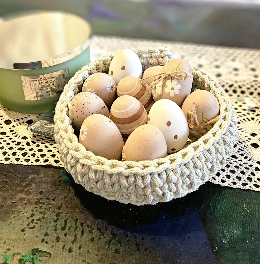 Horgolt pasztell tálca - otthon & életmód - konyhafelszerelés, tálalás - tálalás - tálca - Meska.hu