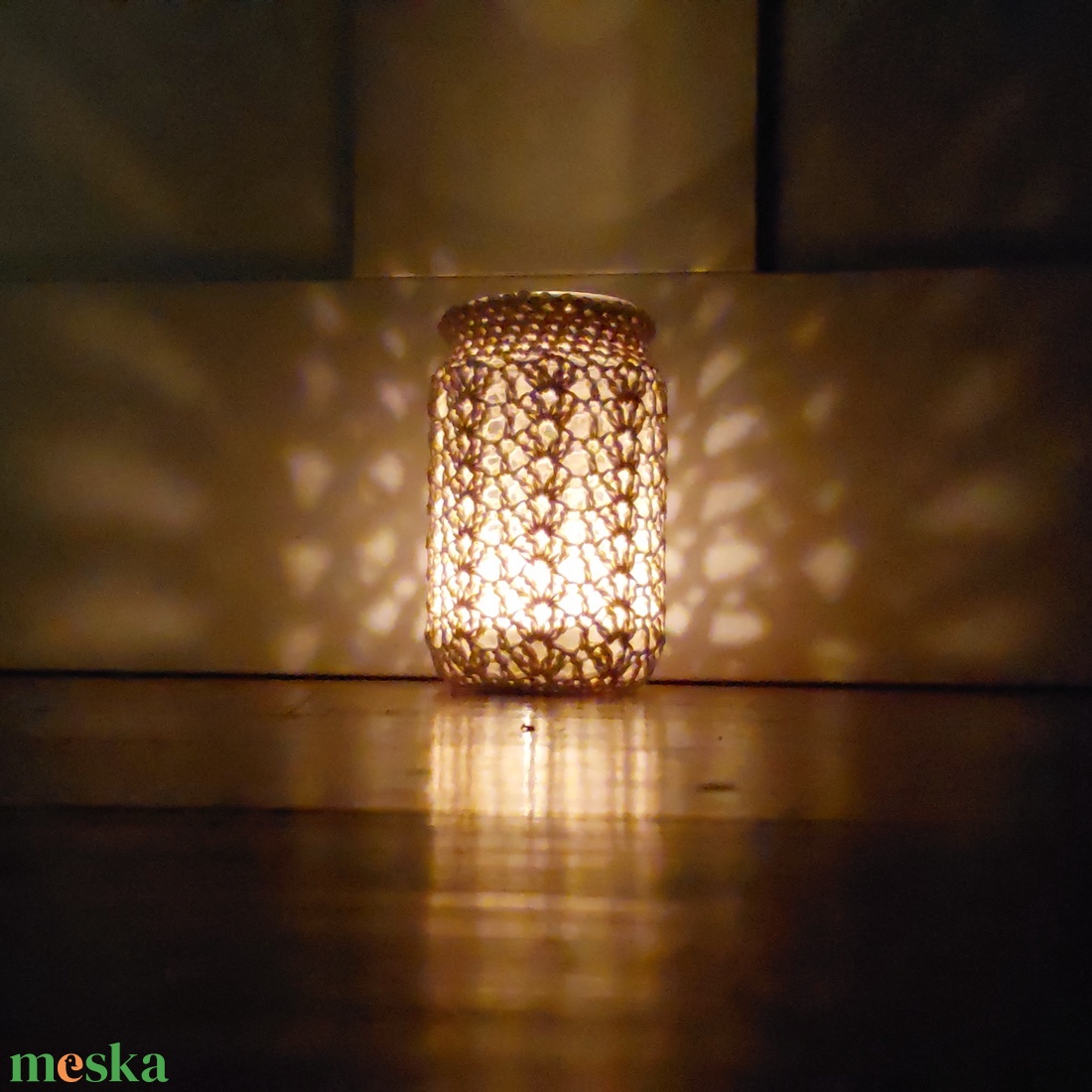 Horgolt mécsestartó 12 cm - karácsony - karácsonyi lakásdekoráció - karácsonyi lakásdíszek - Meska.hu