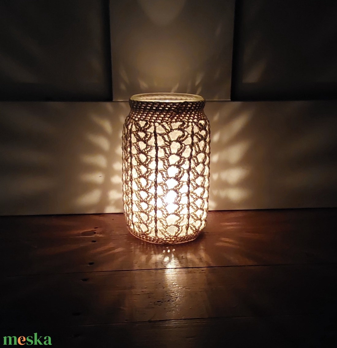 Horgolt mécsestartó 16 cm - karácsony - karácsonyi lakásdekoráció - karácsonyi lakásdíszek - Meska.hu