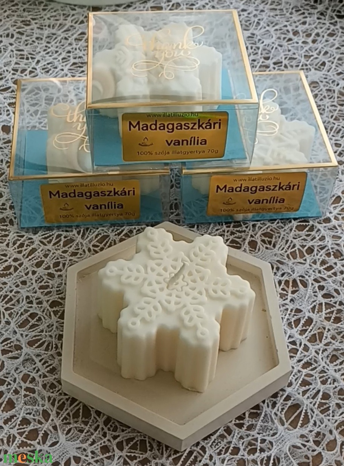 Hópehely illatgyertya - karácsony - karácsonyi lakásdekoráció - karácsonyi illatgyertya, mécses - Meska.hu