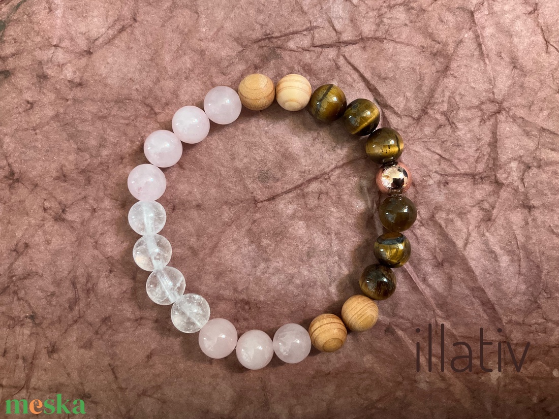 Ásványkarkötő illatostható fa gyönggyel - Védelmez szeretet - ékszer - karkötő - ásványkarkötő - Meska.hu