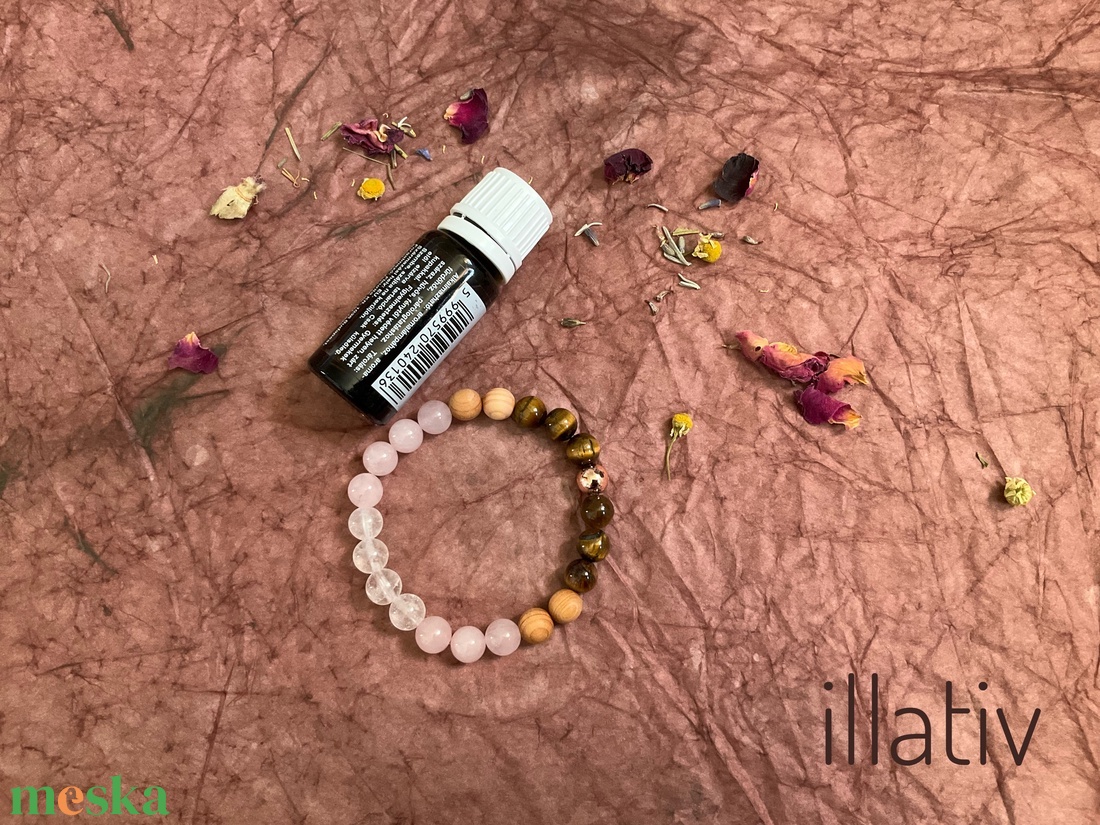 Ásványkarkötő illatostható fa gyönggyel - Védelmez szeretet - ékszer - karkötő - ásványkarkötő - Meska.hu