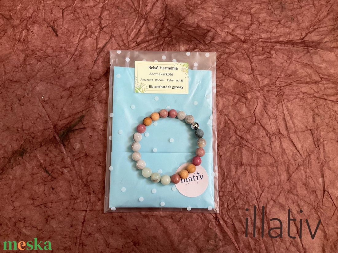 Ásványkarkötő illatosítható fa gyönggyel - � Belső harmónia  - ékszer - karkötő - ásványkarkötő - Meska.hu