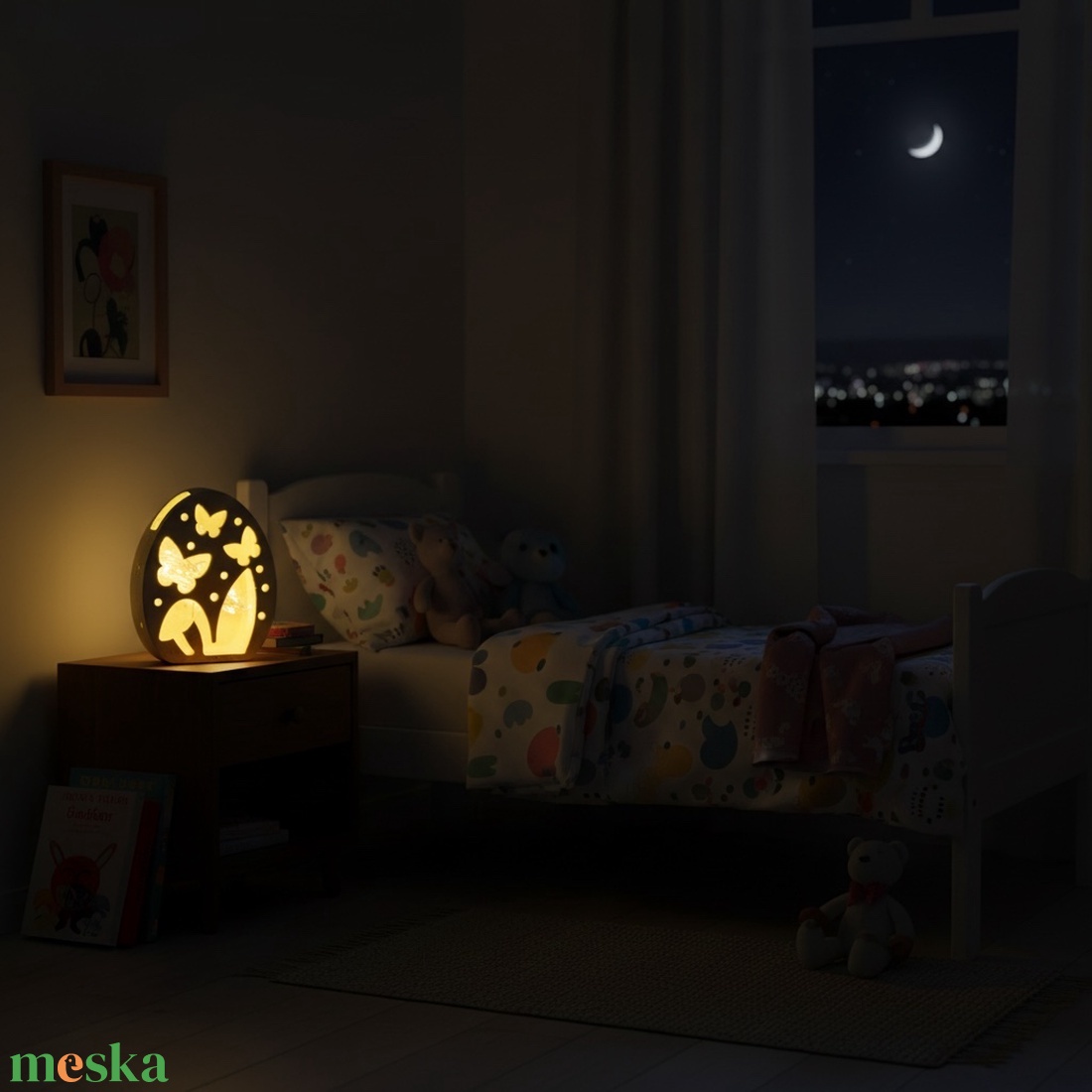 Mesefény tojás - pillangós éjjeli fény mesekártyával  - ünnepi díszek, dekorációk - húsvéti díszek és dekorációk - húsvéti tojás, hímestojás - Meska.hu