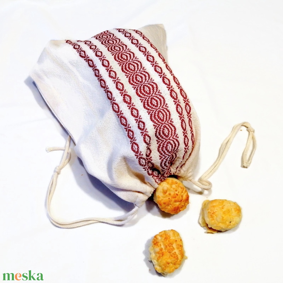 Kézzel szövött, pamut kenyereszsák - 0,5 kg - otthon & életmód - konyhafelszerelés, tálalás - konyhai tárolás - kenyértartó - Meska.hu