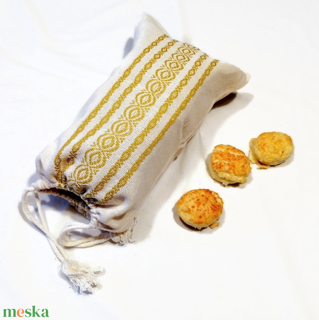 Kézzel szövött, pamut kenyereszsák - 0,5 kg - otthon & életmód - konyhafelszerelés, tálalás - konyhai tárolás - kenyértartó - Meska.hu