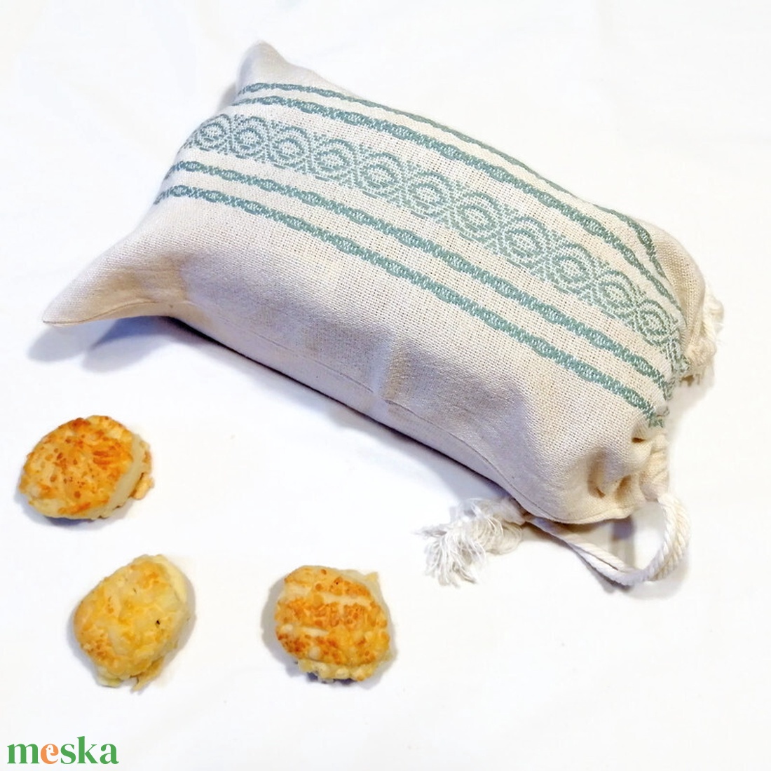 Kézzel szövött, pamut kenyereszsák - 0,5 kg - otthon & életmód - konyhafelszerelés, tálalás - konyhai tárolás - kenyértartó - Meska.hu