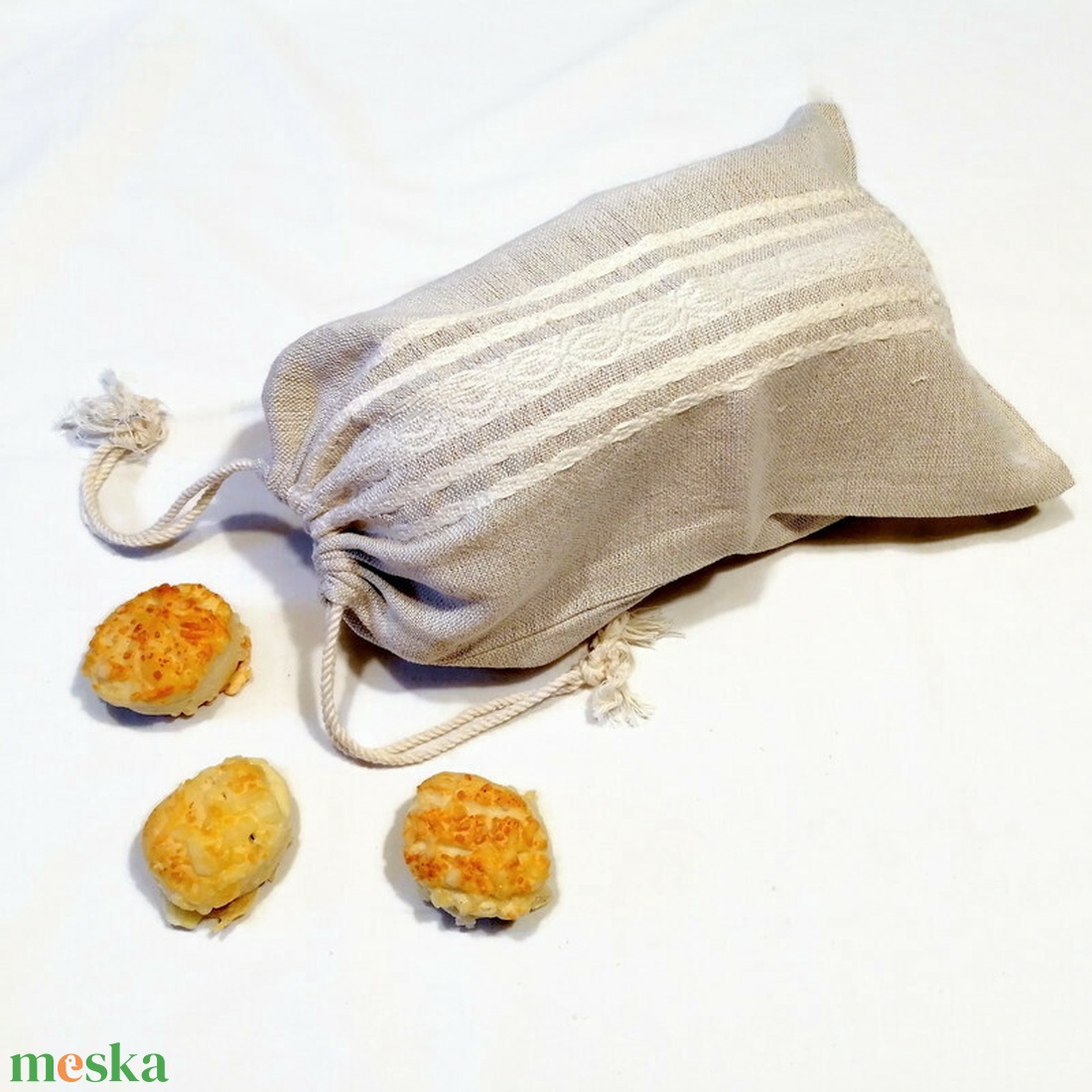 Kézzel szövött, pamut kenyereszsák - 0,5 kg - otthon & életmód - konyhafelszerelés, tálalás - konyhai tárolás - kenyértartó - Meska.hu