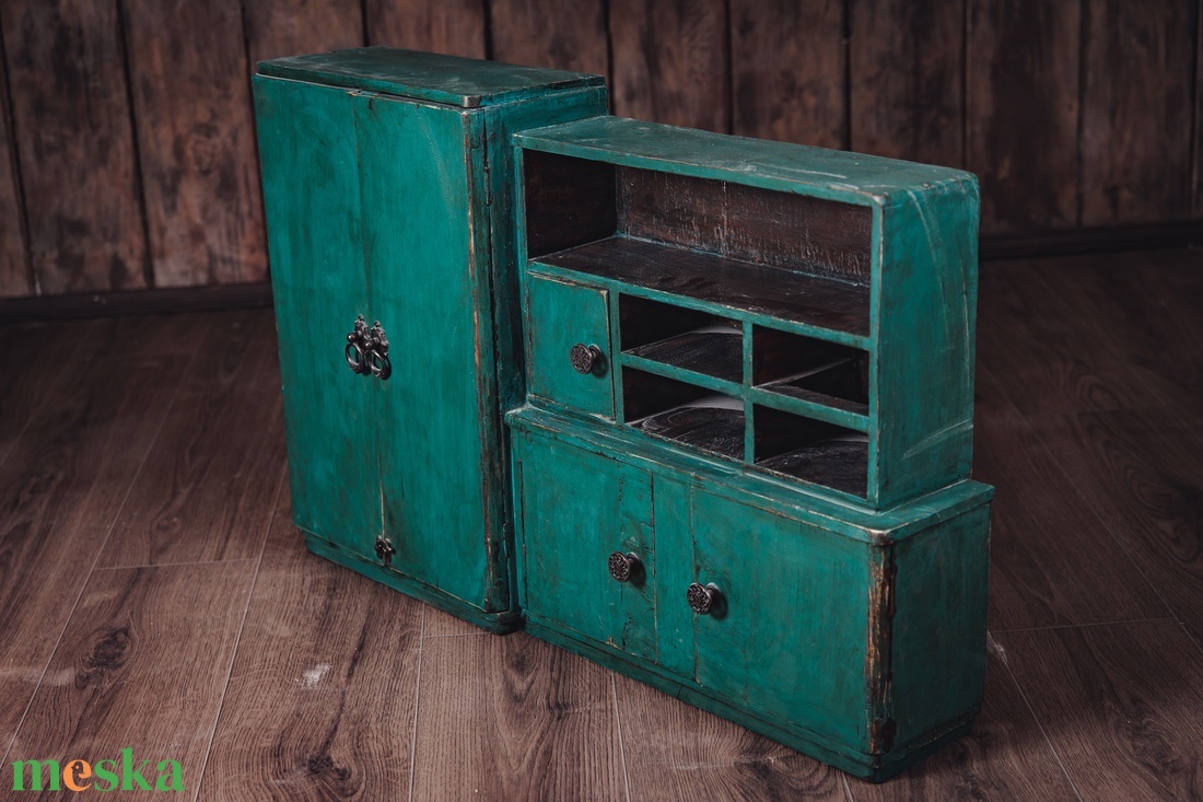 Rusztikus és shabby chic koptatott zöld tárolószekrény, Játékkonyha - otthon & életmód - bútor - más bútor - Meska.hu
