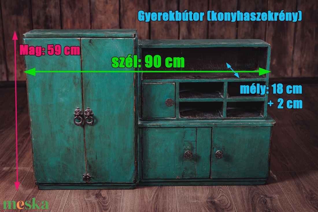 Rusztikus és shabby chic koptatott zöld tárolószekrény, Játékkonyha - otthon & életmód - bútor - más bútor - Meska.hu
