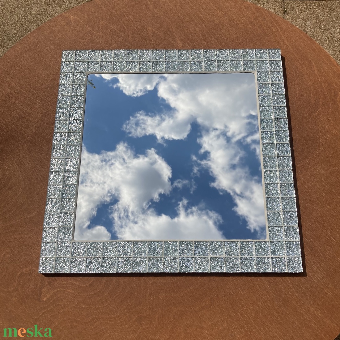 Mozaik tükör - ezüst csillámos üveg kristálymozaikkal - otthon & életmód - dekoráció - tükör - Meska.hu