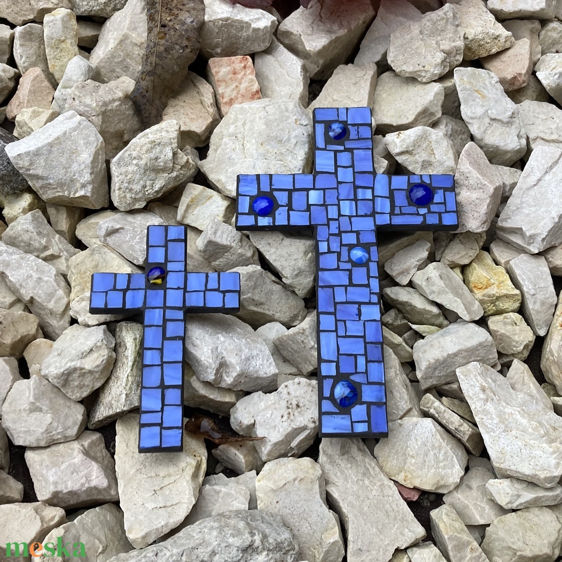 Pici mozaik kereszt - kék üvegmozaik, 11 cm - otthon & életmód - vallás - kereszt - Meska.hu